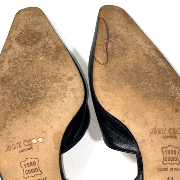 VTG Jimmy Choo Black Leather Pointed Slingback Kitten Pumps Stiletto Heels 41 11 - Picture 9 of 13